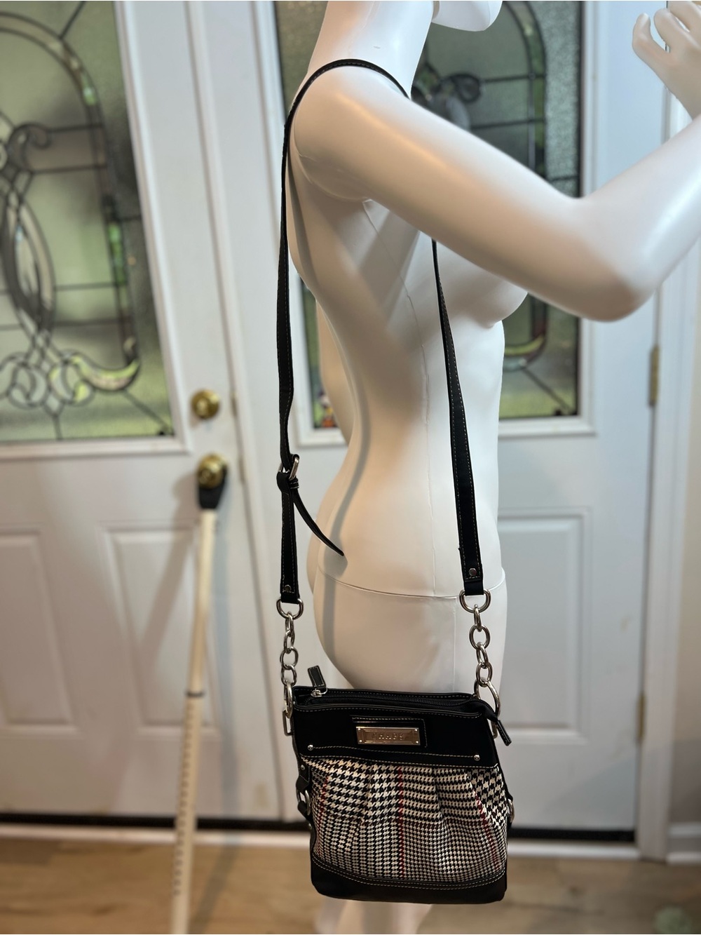 Black Chaps Crossbody Bag with Silver Hardware